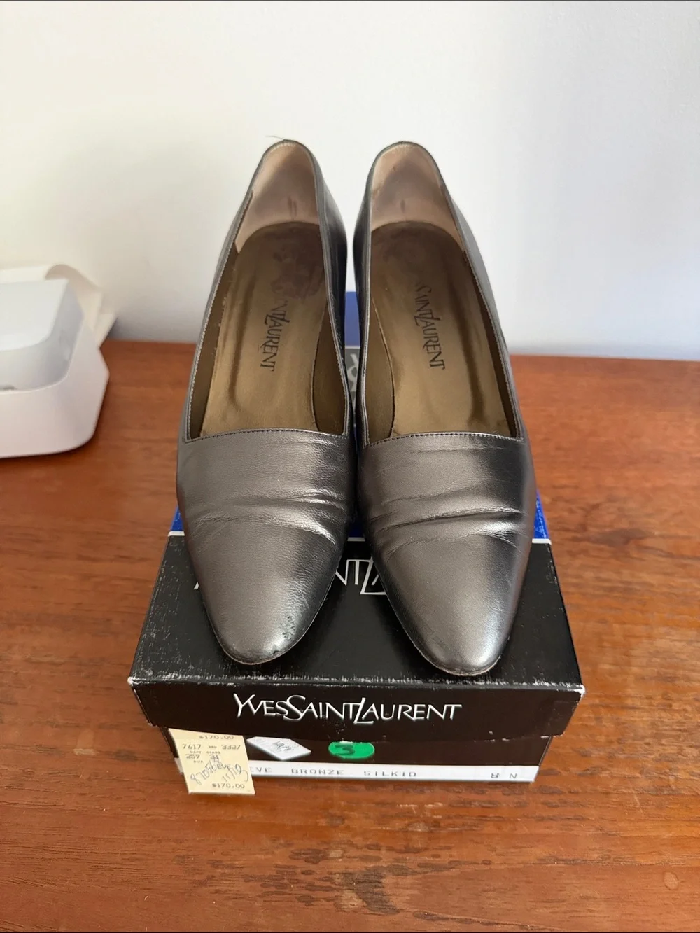 Yves Saint Laurent Metallic Gray Low Heel loafers